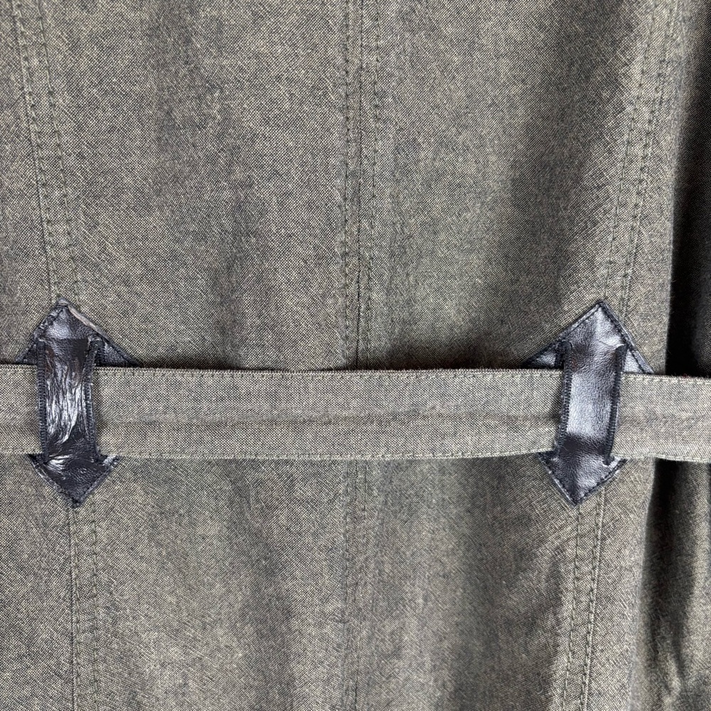DKNY Olive Linen Trench Jacket w\ Belted Waist 4 Pockets 3/4 Sleeve Roll | Small - Picture 9 of 16